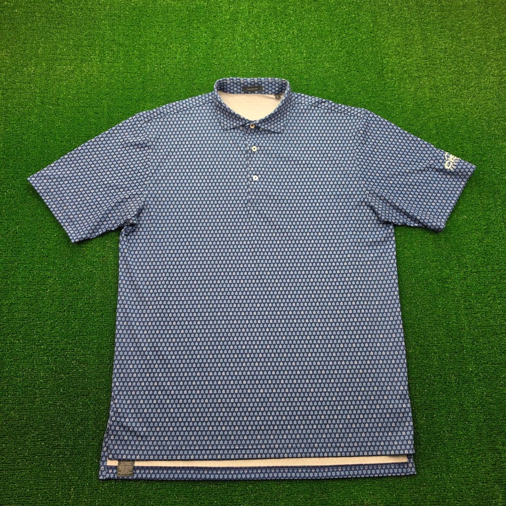 Turtleson Polo Shirt Mens Large Blue Allover Turtle Print‎ Performance Golf Logo